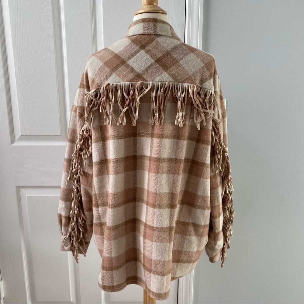 KRISTA HORTON x PINK LILY COWGIRL FRINGE BUTTON UP DUSTY PINK TAN & CREAM JACKET